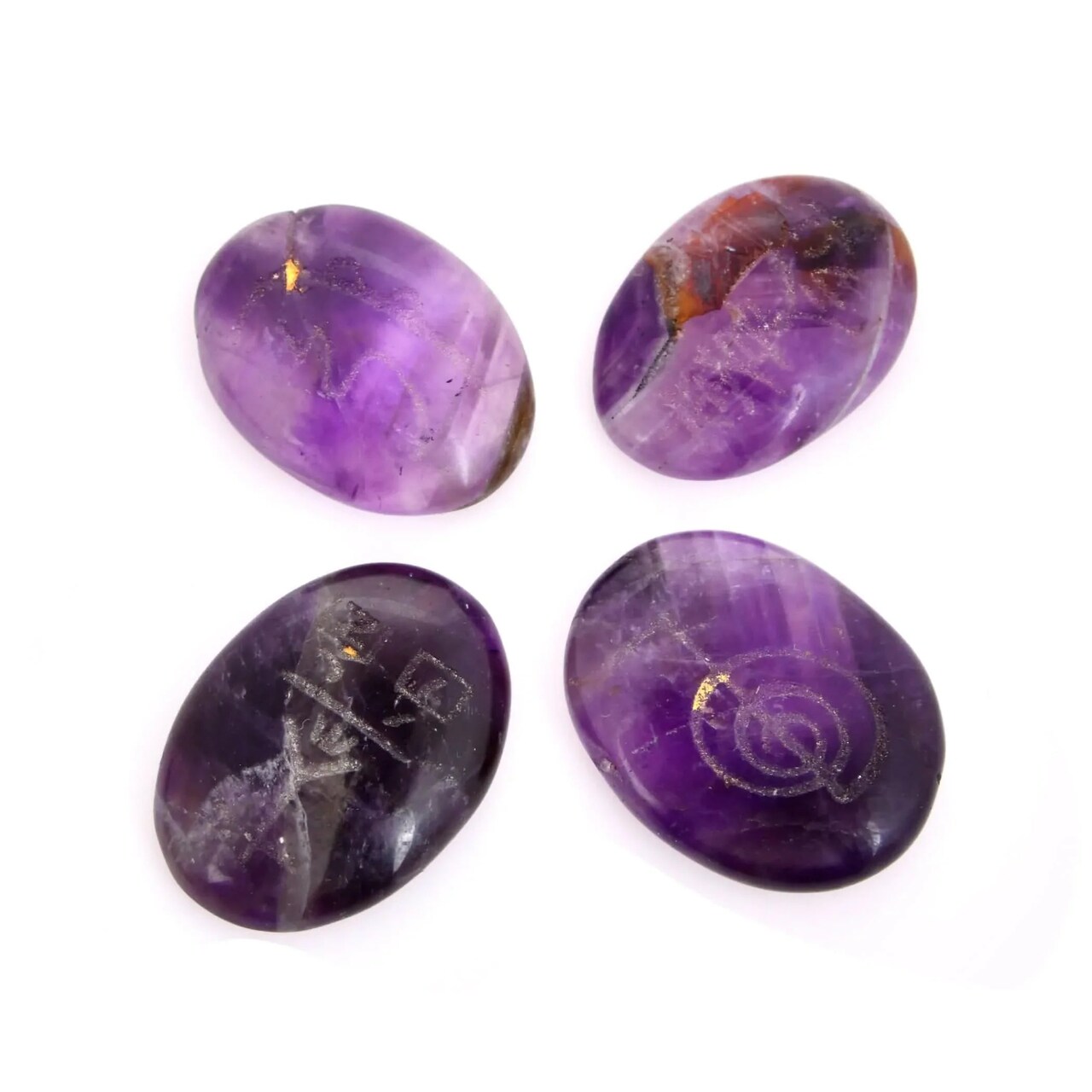 Crystal Reiki Stones with Engraved Symbols Healing Crystals Gemstone Amethyst 7 Chakra Tumbled Polished Palm Pocket Worry Stones - Chakra Balancing Kit for Meditation Yoga
